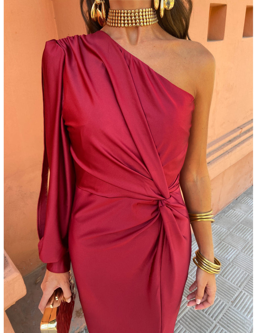Leonora | One-Shoulder Kleid mit Drapierung & Knoten