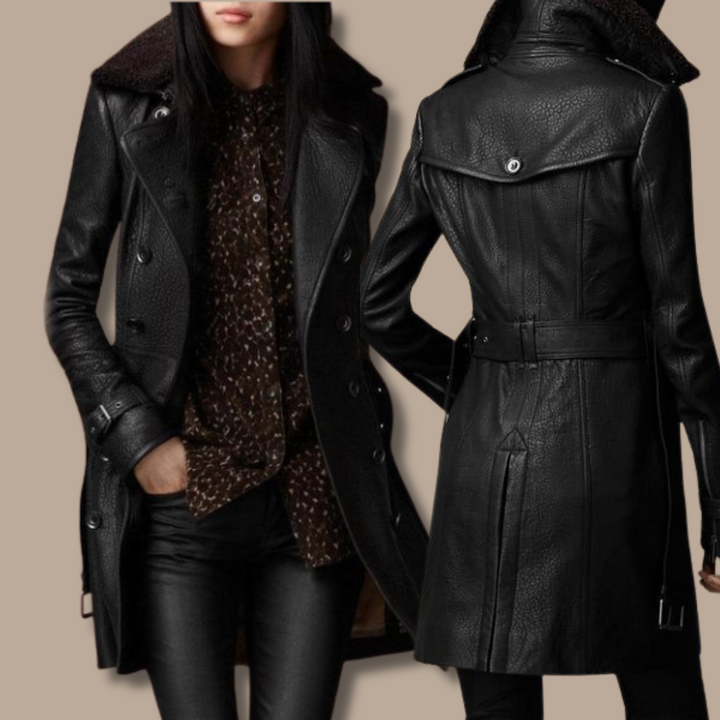 Sybilla | Stilvoller Leder-Trenchcoat mit Gürtel